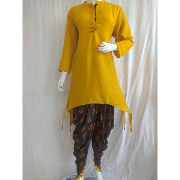 women-silk-blend-stylish-kurta-dhoti-set-yellow-grey-3501-XXL-2