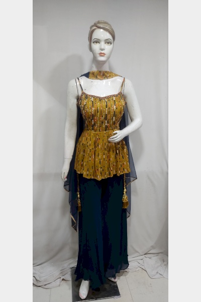 women-multicolor-embroidered-georgette-short-kurta-sharara-dupatta-set10461-L-3